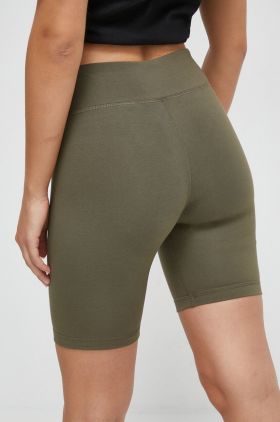 Reebok pantaloni scurti femei, culoarea verde, cu imprimeu, medium waist