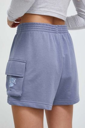 Reebok Classic pantaloni scurti femei, culoarea violet, cu imprimeu, high waist