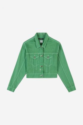 KSUBI geacă din denim Cropped femei, culoarea verde, de tranziție, oversize WPS23JK004-green