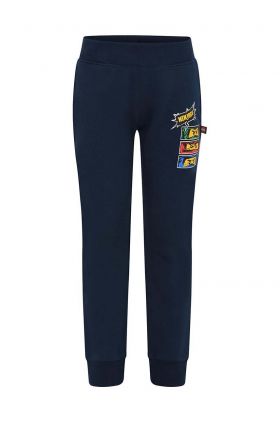 Lego pantaloni de trening din bumbac pentru copii culoarea albastru marin, cu imprimeu