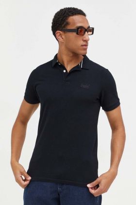 Superdry polo de bumbac culoarea negru, neted