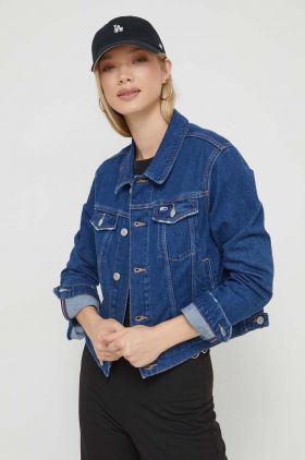 Tommy Jeans geaca jeans femei, culoarea albastru marin, de tranzitie