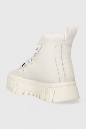 Tommy Jeans sneakers din piele TJW VULC PLATFORM MC WL culoarea alb, EN0EN02394
