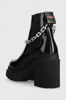 HUGO ghete chelsea de piele Kris femei, culoarea negru, cu toc drept, 50509836