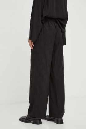 Herskind pantaloni femei, culoarea negru, lat, high waist