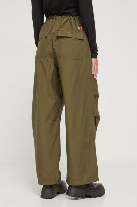 Tommy Jeans pantaloni femei, culoarea verde, lat, medium waist DW0DW16387