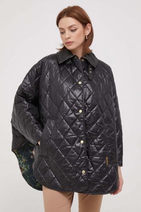 Barbour poncho Tolsford femei, culoarea negru, de tranzitie, oversize