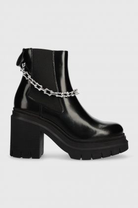 HUGO ghete chelsea de piele Kris femei, culoarea negru, cu toc drept, 50509836