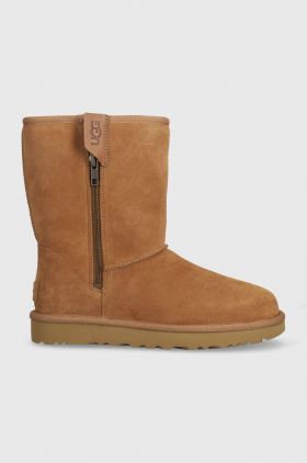 UGG cizme de zapada din piele intoarsa Classic Short Bailey Zip culoarea maro, 1144043