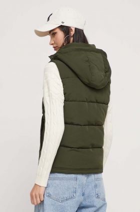 Superdry vesta femei, culoarea verde, de iarna