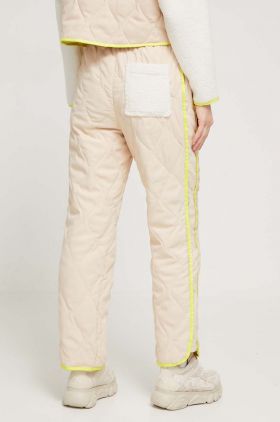 UGG pantaloni femei, culoarea bej, drept, high waist