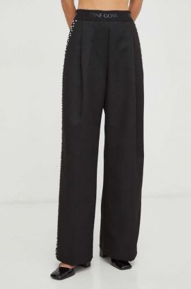 Stine Goya pantaloni din lana culoarea negru, lat, high waist