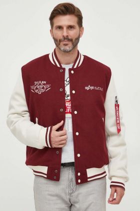 Alpha Industries geaca bomber Varsity Air Force Jacket barbati, culoarea bordo, de tranzitie