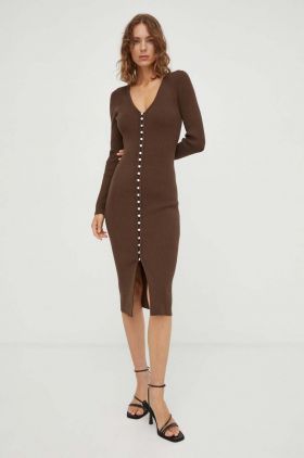 BA&SH rochie culoarea maro, midi, mulata