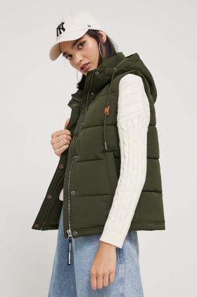 Superdry vesta femei, culoarea verde, de iarna