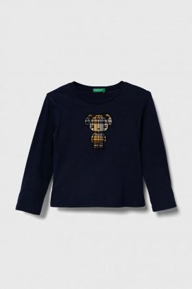 United Colors of Benetton longsleeve din bumbac pentru copii culoarea albastru marin
