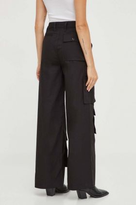 G-Star Raw pantaloni de bumbac culoarea negru, drept, high waist