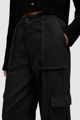 AllSaints pantaloni de bumbac FRIEDA STRAIGHT femei, culoarea negru, fason cargo, medium waist