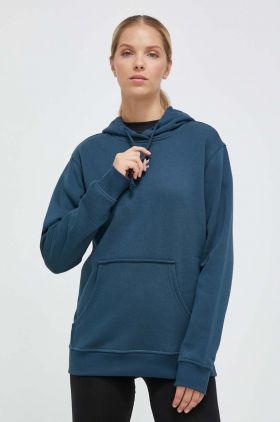 adidas Originals bluza femei, culoarea turcoaz, cu glugă, cu imprimeu