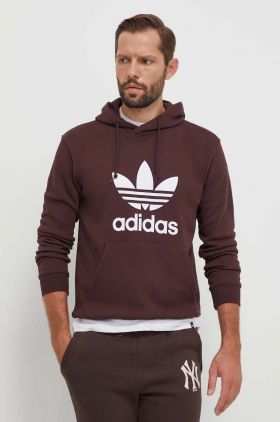 adidas Originals hanorac de bumbac barbati, culoarea maro, cu glugă, cu imprimeu