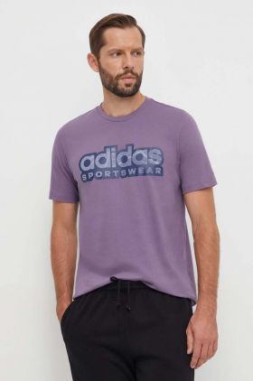 adidas tricou din bumbac barbati, culoarea violet, cu imprimeu