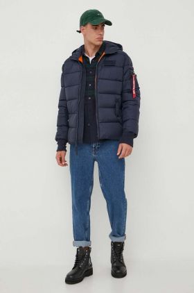 Alpha Industries Hooded Puffer FD culoarea albastru marin, de iarna