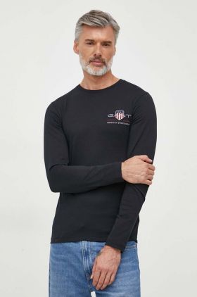 Gant longsleeve din bumbac culoarea negru, cu imprimeu