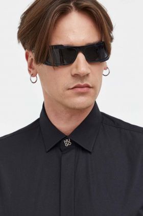 HUGO camasa din bumbac barbati, culoarea negru, cu guler clasic, relaxed