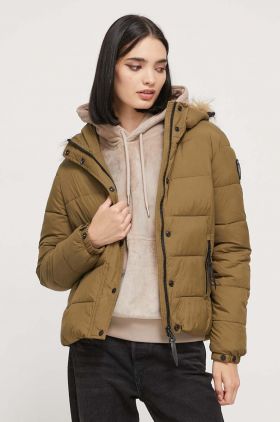 Superdry geaca femei, culoarea verde, de tranzitie