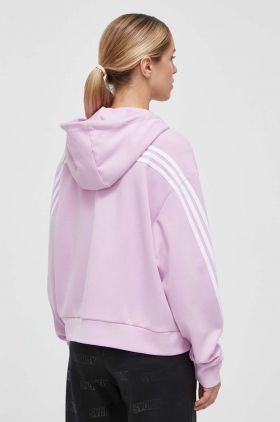 adidas bluza femei, culoarea roz, cu glugă, cu imprimeu