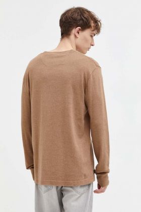 Superdry longsleeve din bumbac culoarea maro, melanj