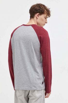 Superdry longsleeve din bumbac culoarea gri, melanj