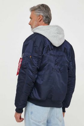 Alpha Industries geaca bomber MA-1 ZH Back EMB barbati, culoarea albastru marin, de iarna, oversize