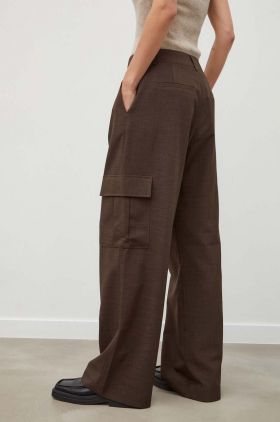 Herskind pantaloni femei, culoarea maro, lat, high waist