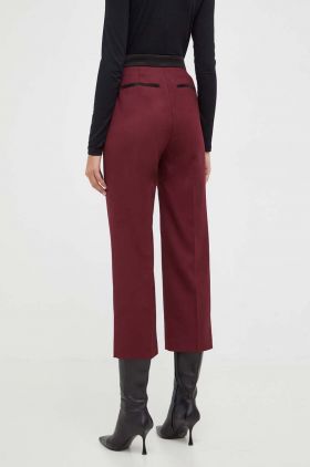 BOSS pantaloni de lana culoarea bordo, drept, high waist