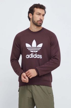 adidas Originals hanorac de bumbac barbati, culoarea maro, cu imprimeu