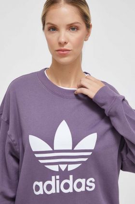 adidas Originals hanorac de bumbac femei, culoarea violet, cu imprimeu