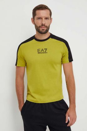 EA7 Emporio Armani tricou din bumbac barbati, culoarea verde, modelator