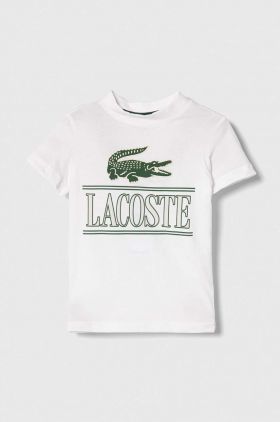 Lacoste tricou de bumbac pentru copii culoarea alb, cu imprimeu