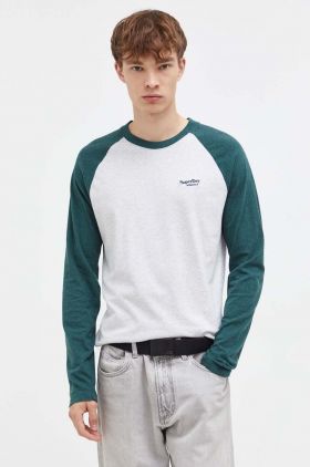 Superdry longsleeve din bumbac culoarea gri, melanj