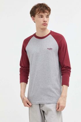 Superdry longsleeve din bumbac culoarea gri, melanj