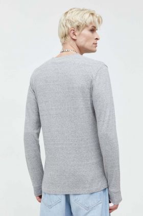 Superdry longsleeve din bumbac culoarea gri, melanj