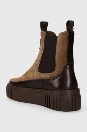 Gant botine din piele intoarsa Snowmont femei, culoarea maro, cu toc plat, izolat, 27553371.G240