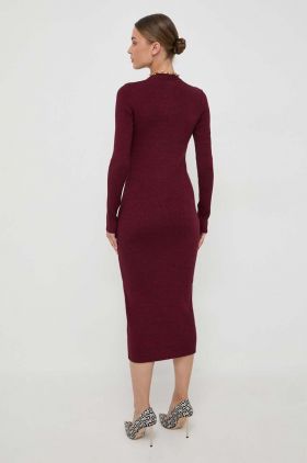 BOSS rochie din amestec de lana culoarea rosu, midi, mulata