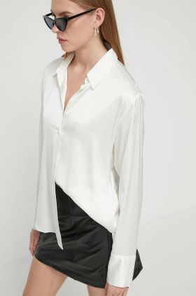 Abercrombie & Fitch camasa femei, culoarea bej, cu guler clasic, regular