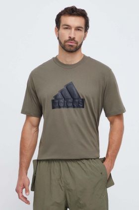 adidas tricou din bumbac barbati, culoarea verde, cu imprimeu