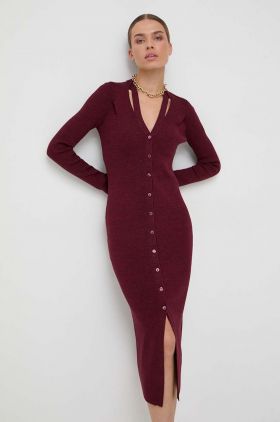 BOSS rochie din amestec de lana culoarea rosu, midi, mulata