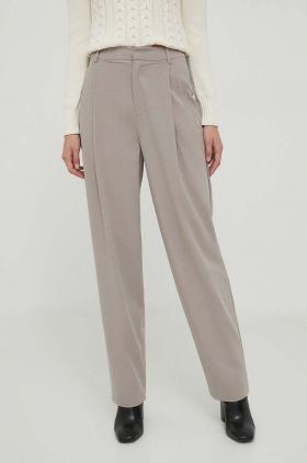 Sisley pantaloni din lana culoarea bej, drept, high waist