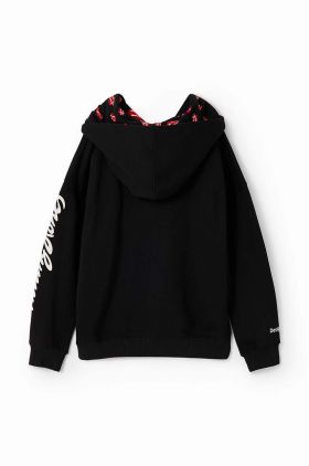 Desigual hanorac de bumbac pentru copii 23WGSK08 SWEAT LONG SLEEVE culoarea negru, cu glugă, cu imprimeu