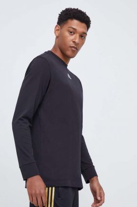 adidas longsleeve din bumbac culoarea negru, neted